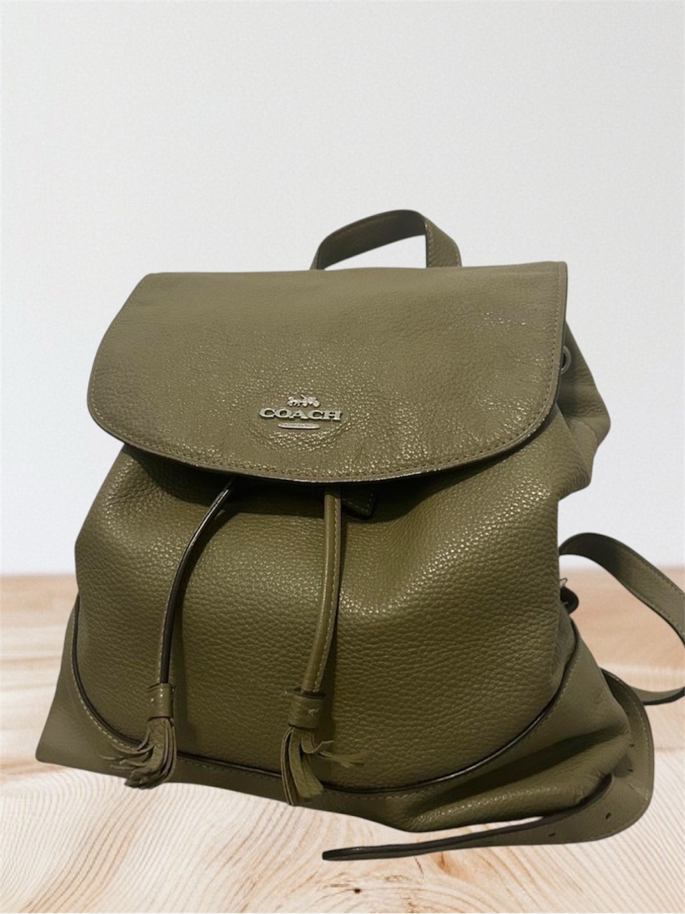 Coach Olive Green Pebbled Leather Drawstring Backpack 1066500D